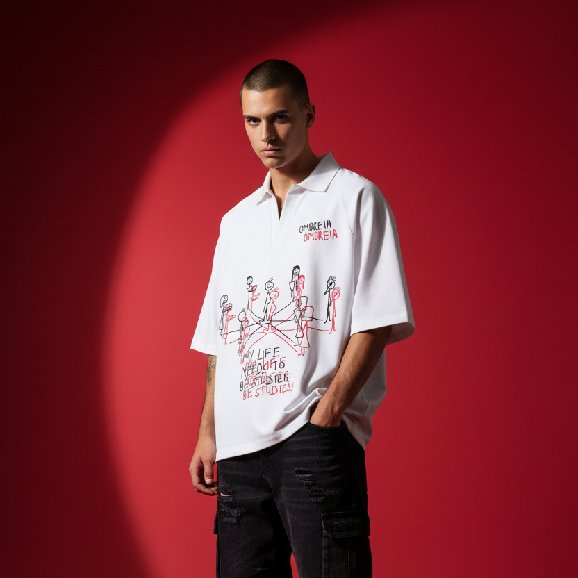 Inner Child Oversized Polo – New Male Model Red Studio